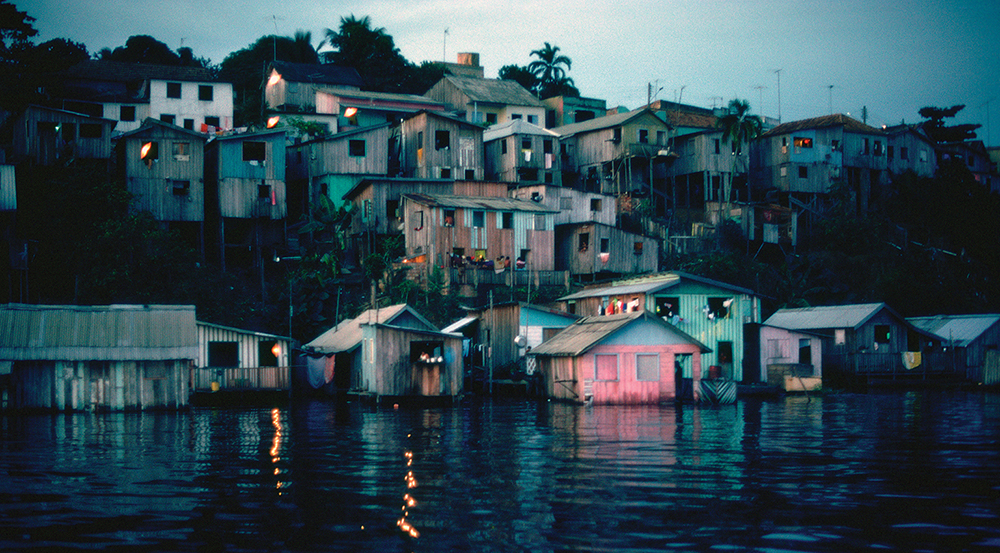 Waterfront houses on Rio Negro, Manaus, Amazonas, Brazil.