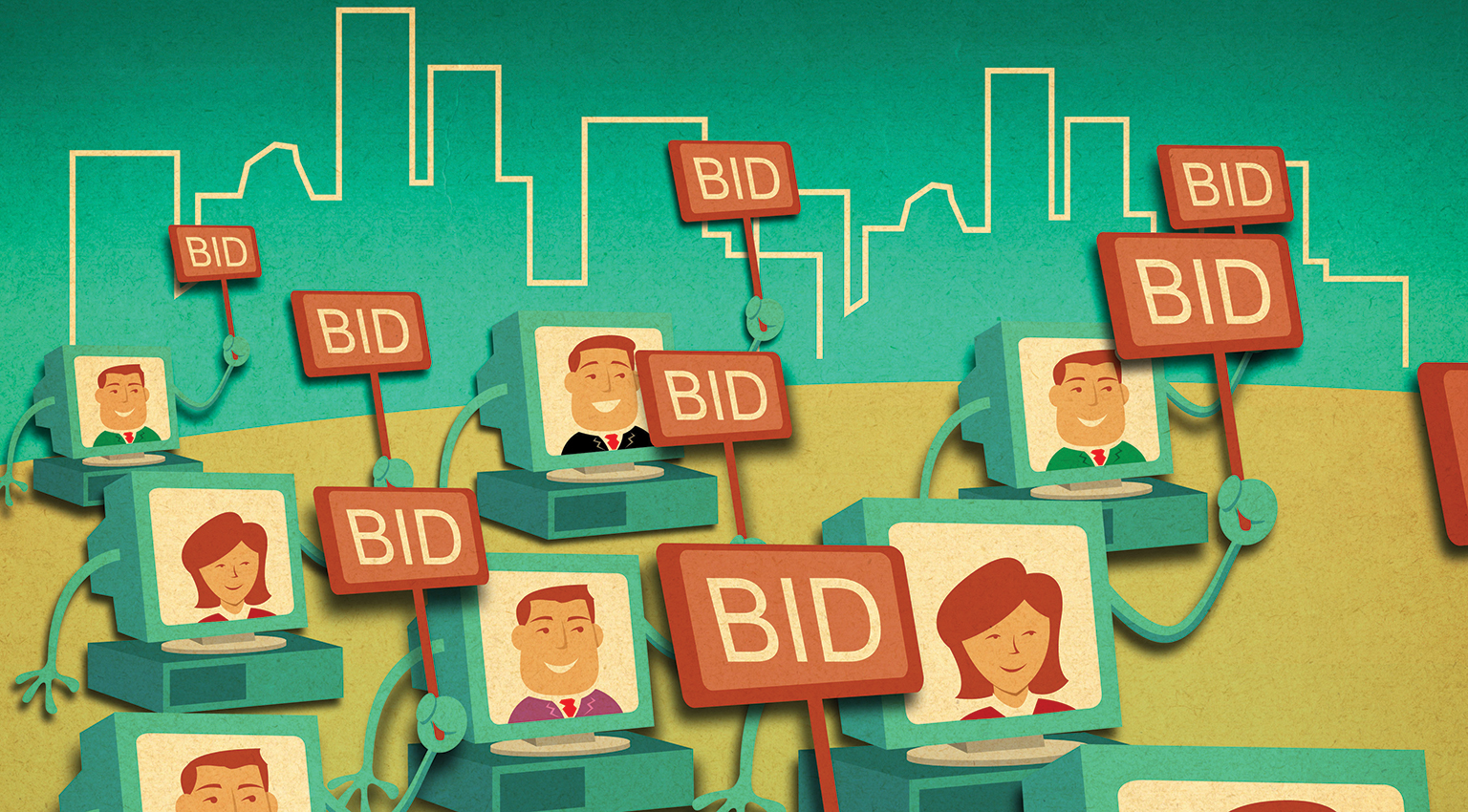 Business people bidding online. Image shot 2012. Exact date unknown.