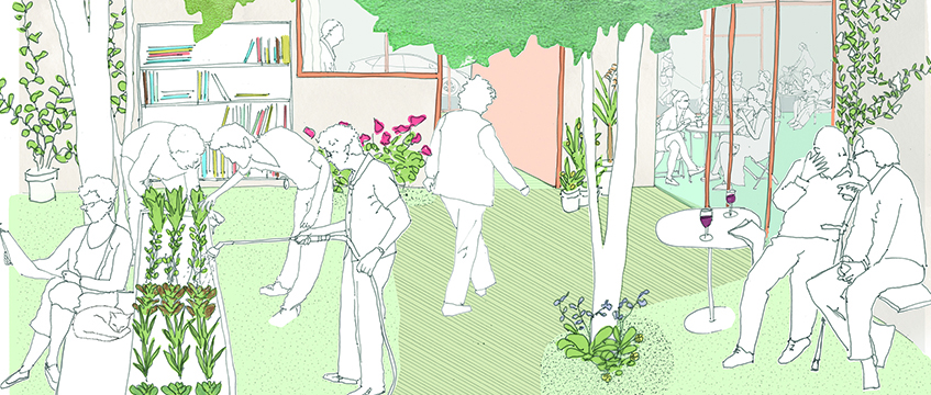 Illustrative courtyard view of the proposed Tonic Centre © Publica 2017, all rights reserved
