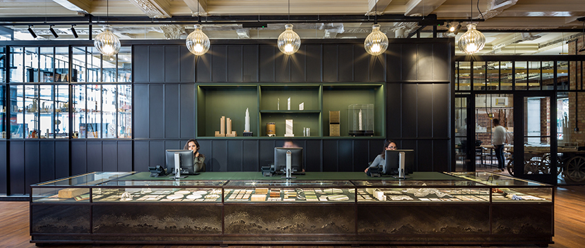 Reception desk, industrial interior, The Department Store, Brixton