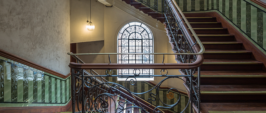 A grand staircase at The Department Store, Brixton