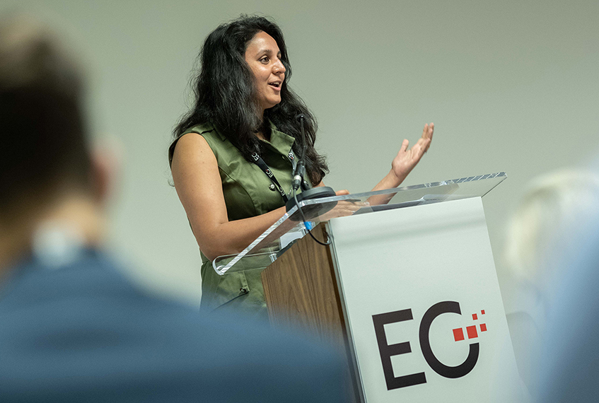 Travtus founder Tripty Arya speaking at EG’s 2018 Tech Live event