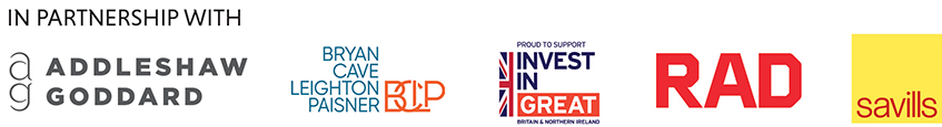 Logos of Addleshaw Goddard; BCLP; Invest in Great Britain; RAD; Savills