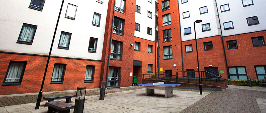 Outside of modern student hall building