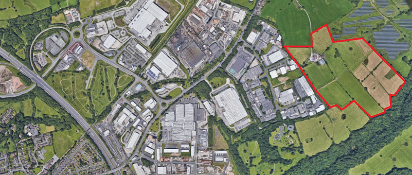 Roman Way aerial view with development land highlighted. Photo © HBD/Barnfield Group