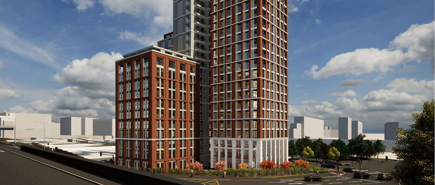 Leeds CGI Zephyr X resi tower. Image © Brewster Bye Architects